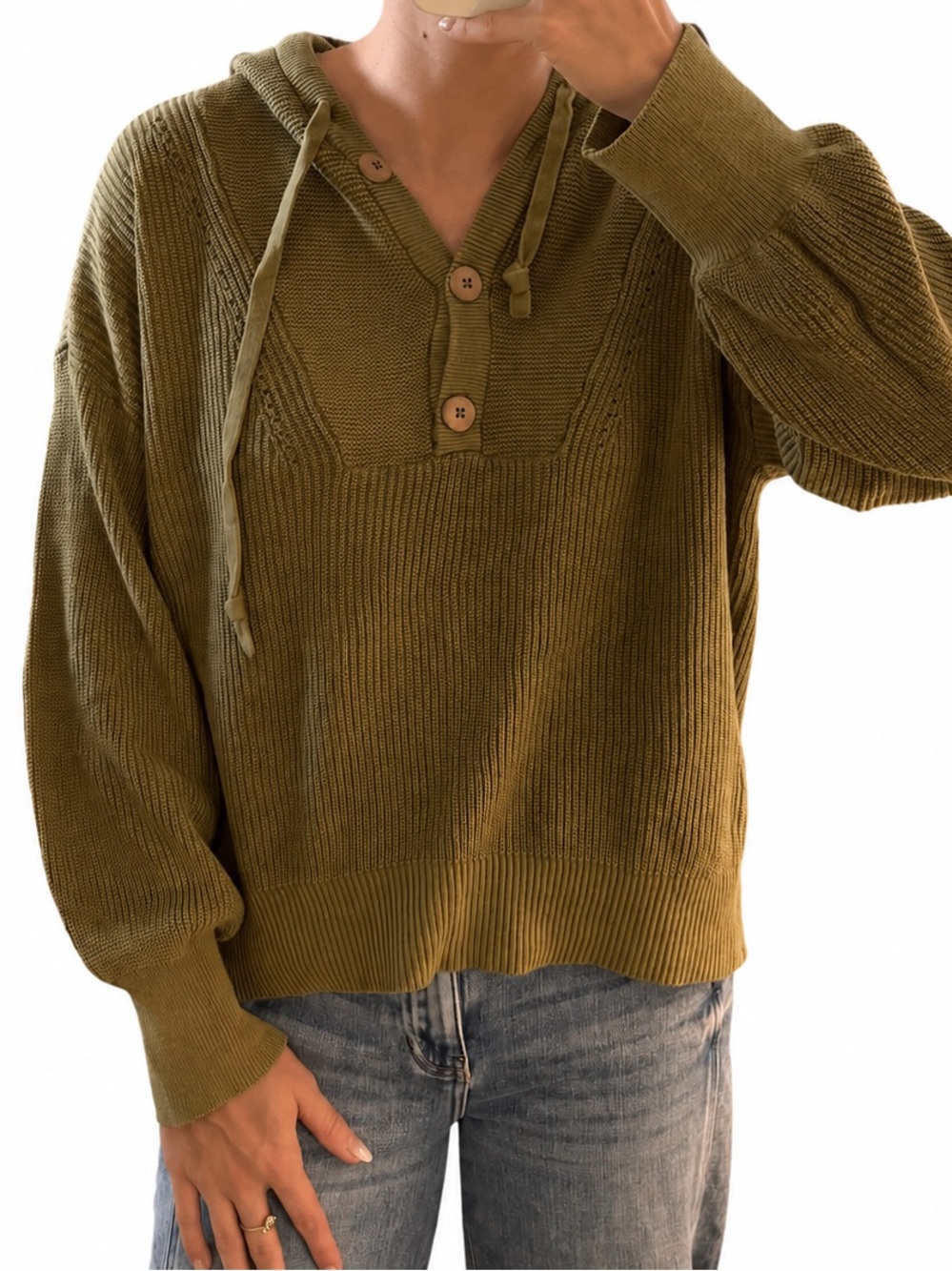 Sonoma Olive Green Hooded Knit Sweater - large